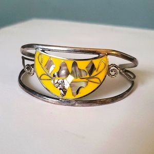 Vintage Handmade Silver bracelet abalone and pearl inlay